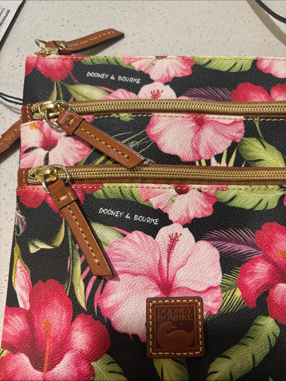 Dooney & Bourke Black Crossbody with Pink Floral Hibiscus Print - Picture 5 of 12